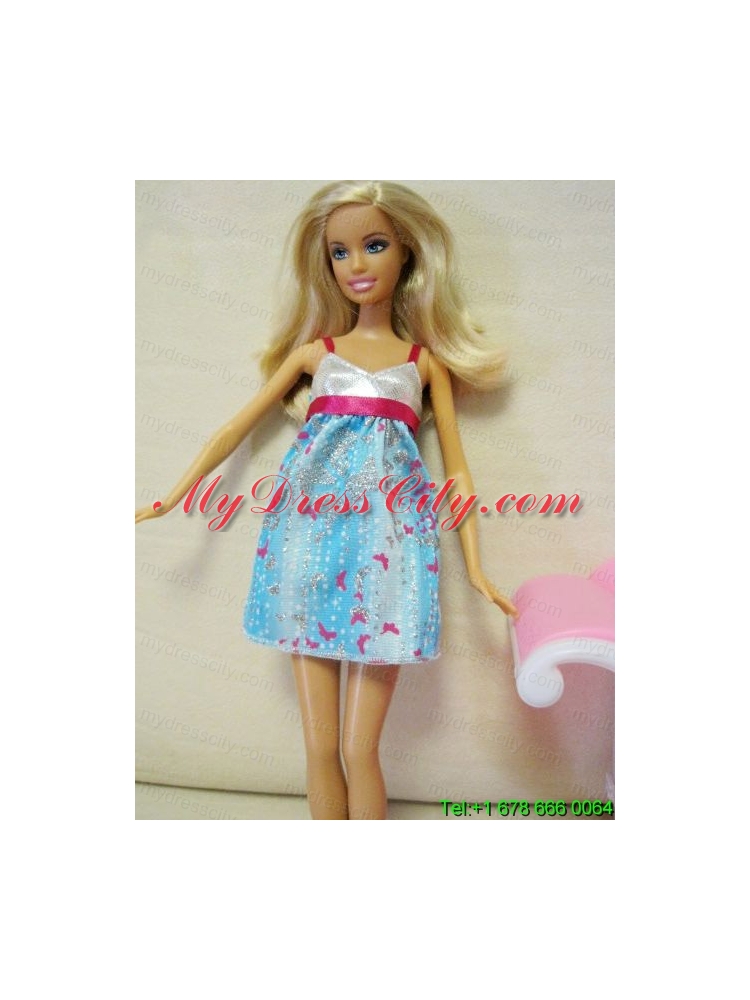 Beaded Ombre Color Dress With Straps Mini-length Barbie Doll Dress