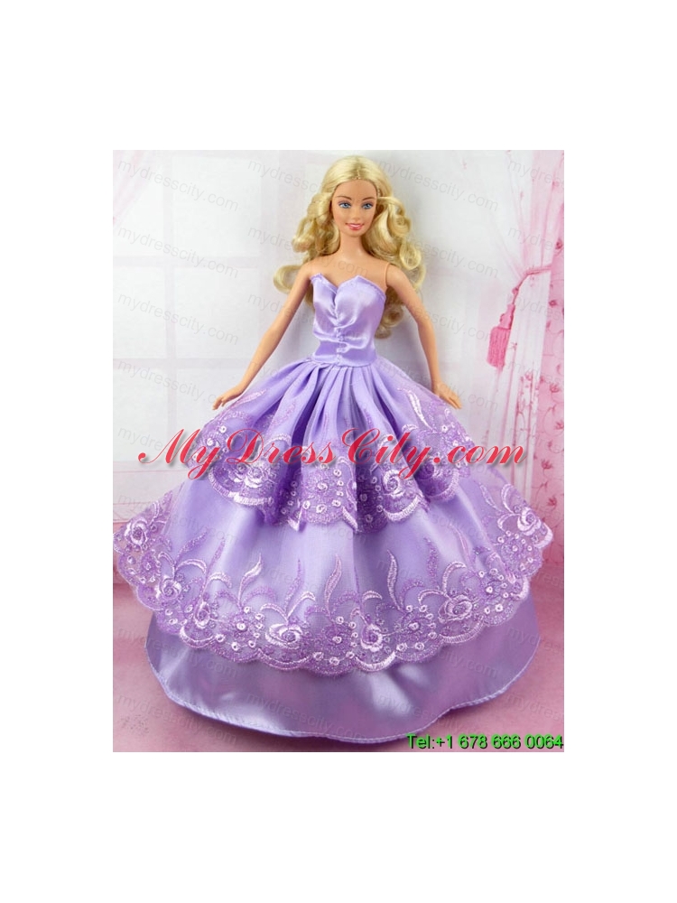 Beautiful Lilac Gown With Embroidery Made to Fit the Barbie Doll