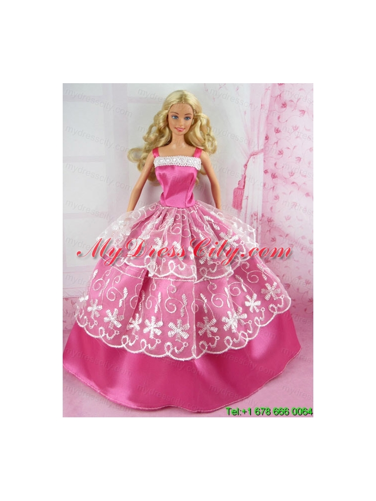 Beautiful Pink Gown With Embroidery For Barbie Doll