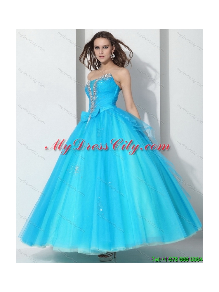 2015 Latest Beading Baby Blue Quinceanera Dresses with Bownot