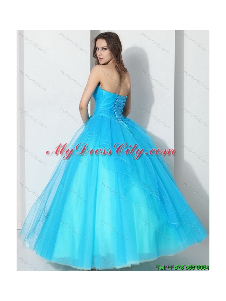 2015 Latest Beading Baby Blue Quinceanera Dresses with Bownot