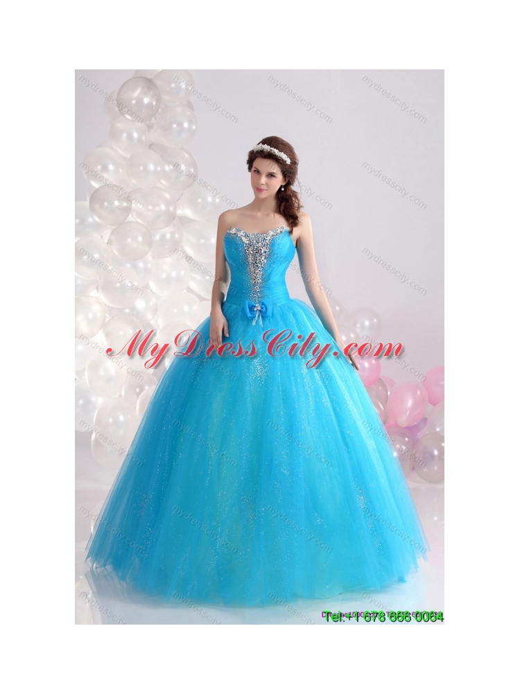 2015 Latest Blue Quinceanera Dresses with Rhinestones and Bowknot