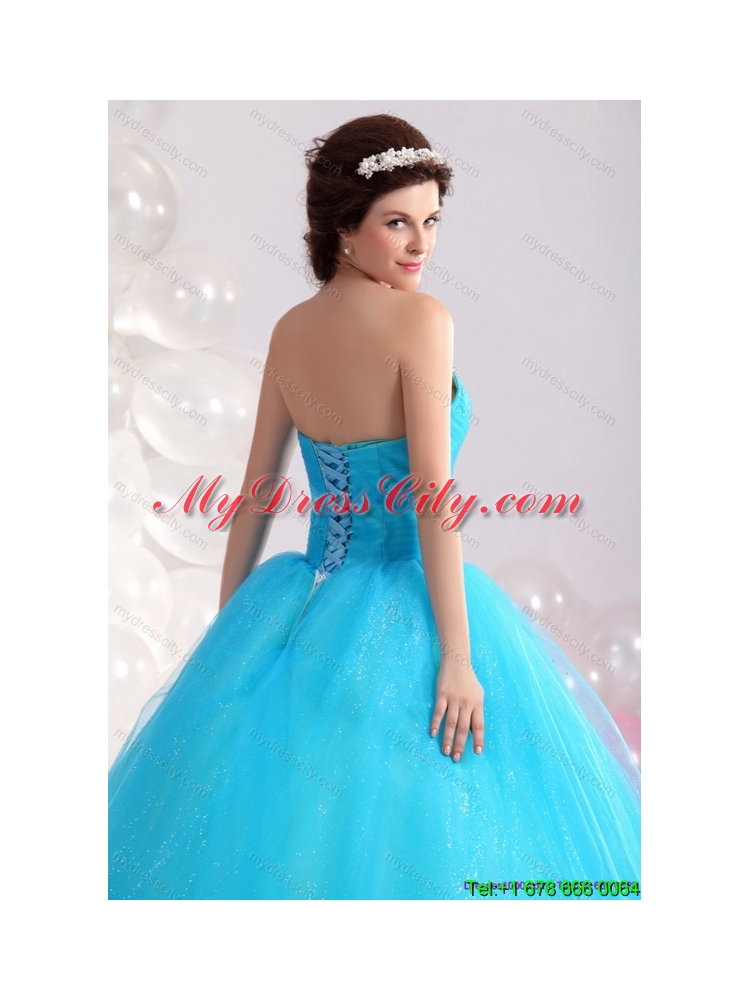 2015 Latest Blue Quinceanera Dresses with Rhinestones and Bowknot