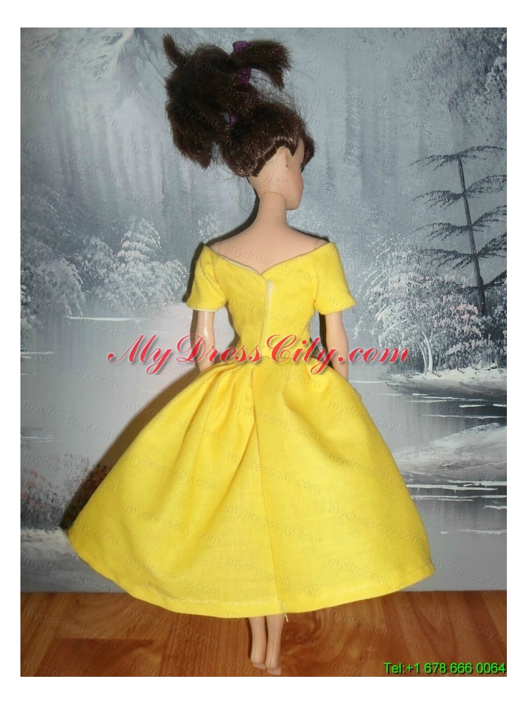 Bowknot Yellow Short Princess Party Clothes Barbie Doll Dress
