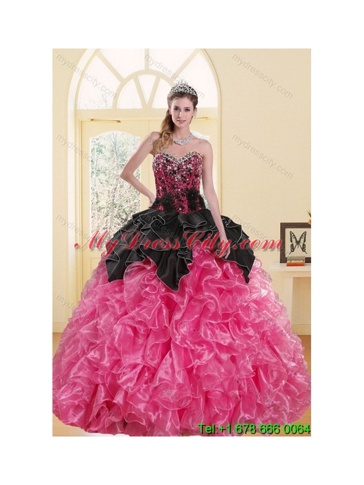 2015 Elegant Beading and Ruffles Sweet 16 Dresses in Multi Color