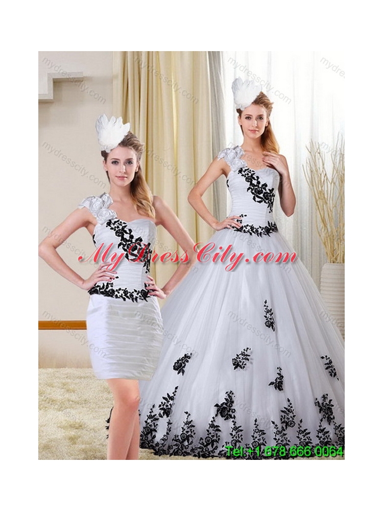 2015 Elegant One Shoulder Sweetheart White and Black Quinceanera Dress with Appliques