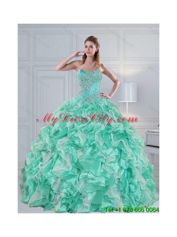 Elegant Sweetheart Quinceanera Dresses in Apple Green with Ruffles and Beading for 2015