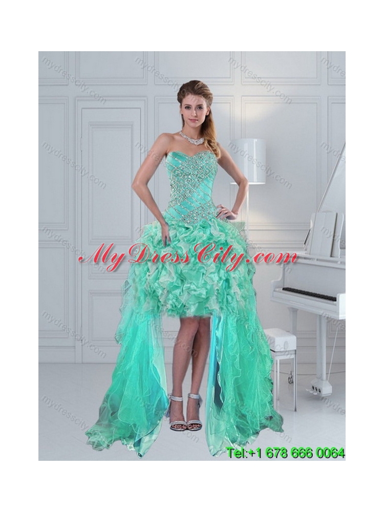 Elegant Sweetheart Quinceanera Dresses in Apple Green with Ruffles and Beading for 2015