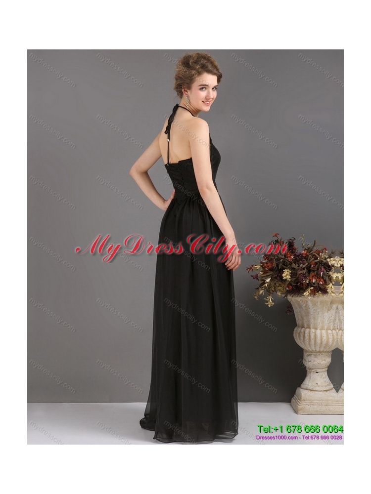 Gorgeous 2015 Halter Top Sash Prom Dress in Black