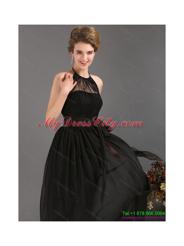 Gorgeous 2015 Halter Top Sash Prom Dress in Black