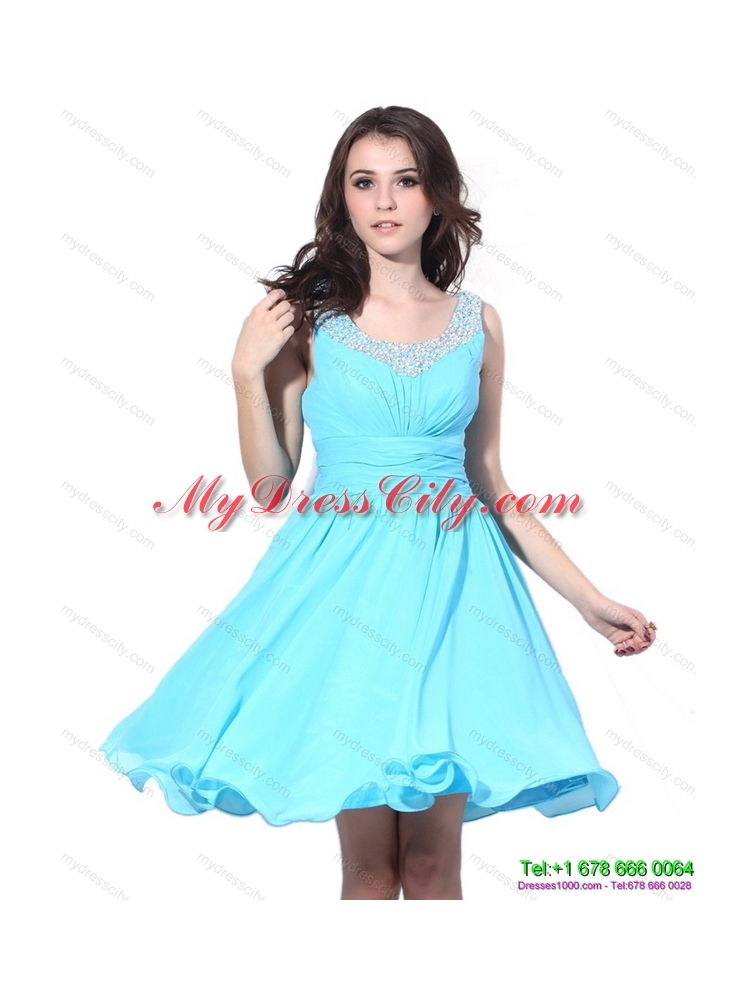 Perfect Beading and Ruching 2015 Prom Dress in Aqua Blue
