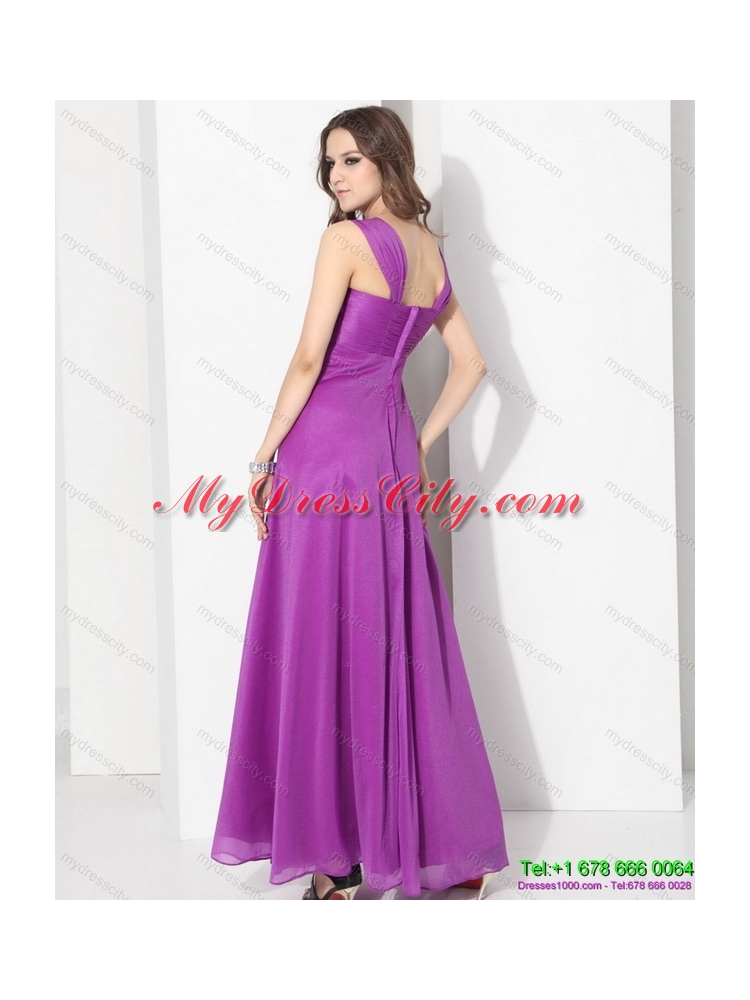Romantic Empire Floor Length Prom Dress with Ruching and Beading