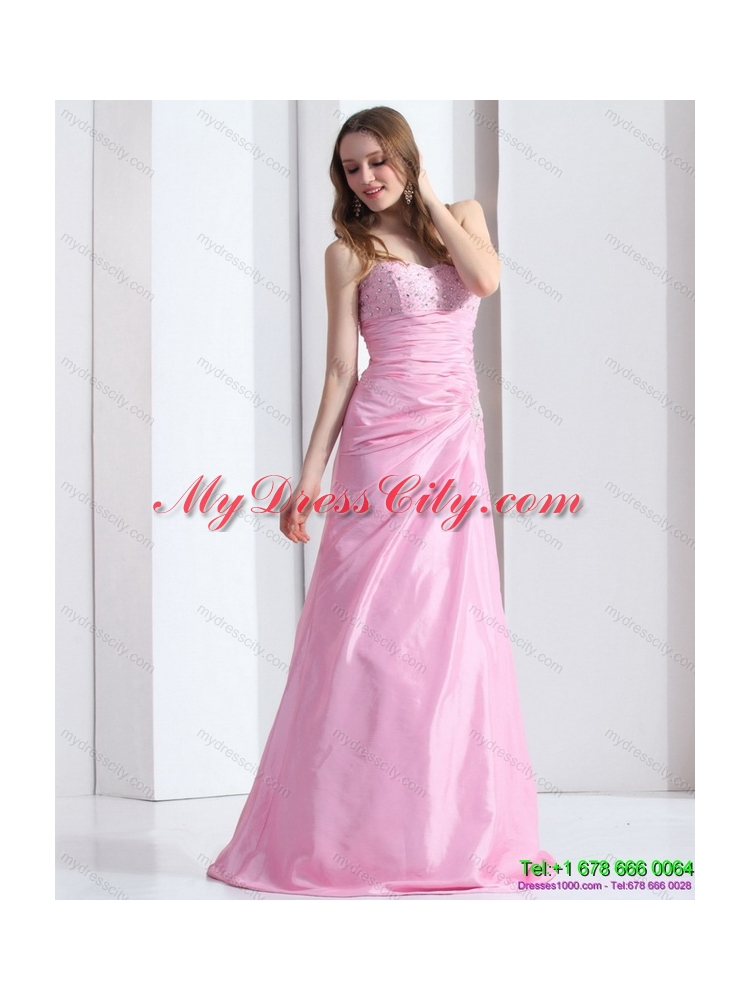 2015 Exclusive Baby Pink Sweetheart Prom Dress with Beading and Ruching