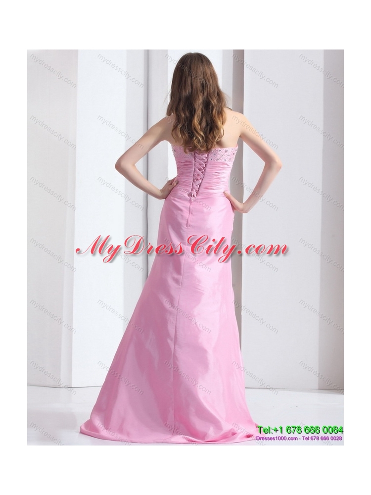 2015 Exclusive Baby Pink Sweetheart Prom Dress with Beading and Ruching