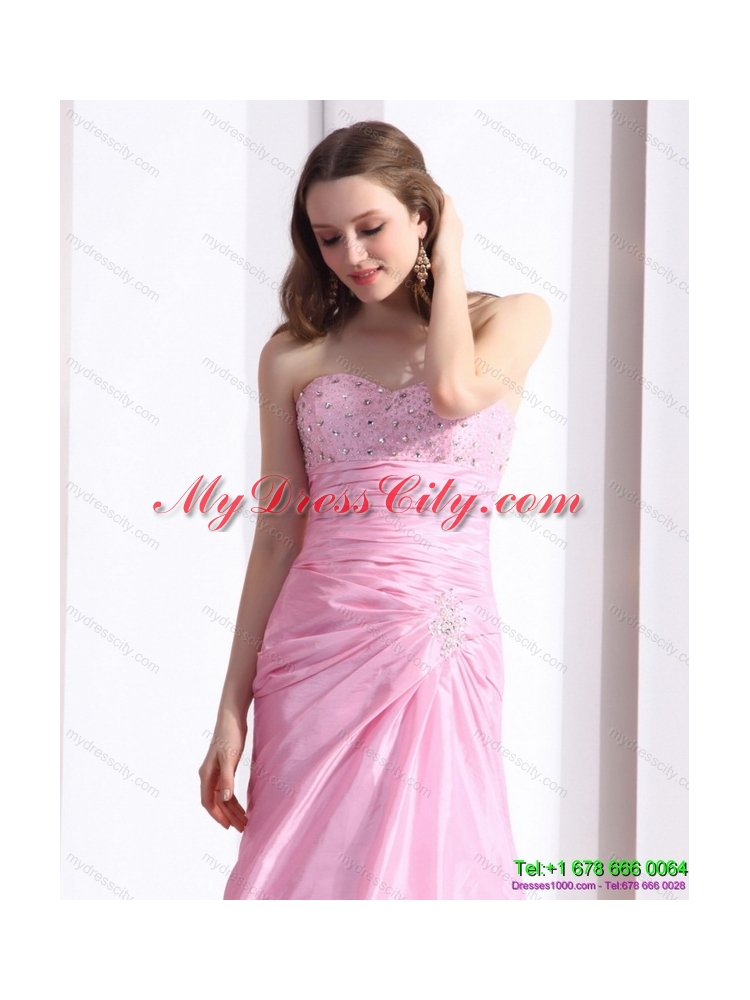 2015 Exclusive Baby Pink Sweetheart Prom Dress with Beading and Ruching