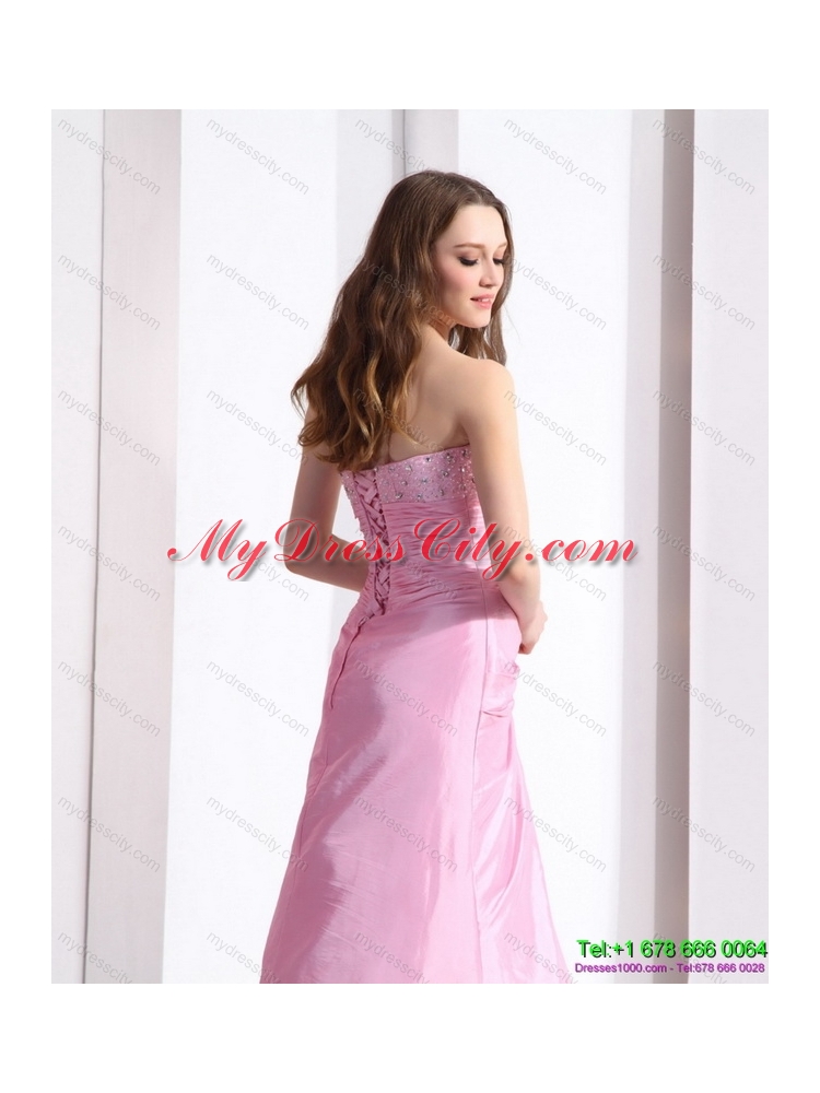 2015 Exclusive Baby Pink Sweetheart Prom Dress with Beading and Ruching