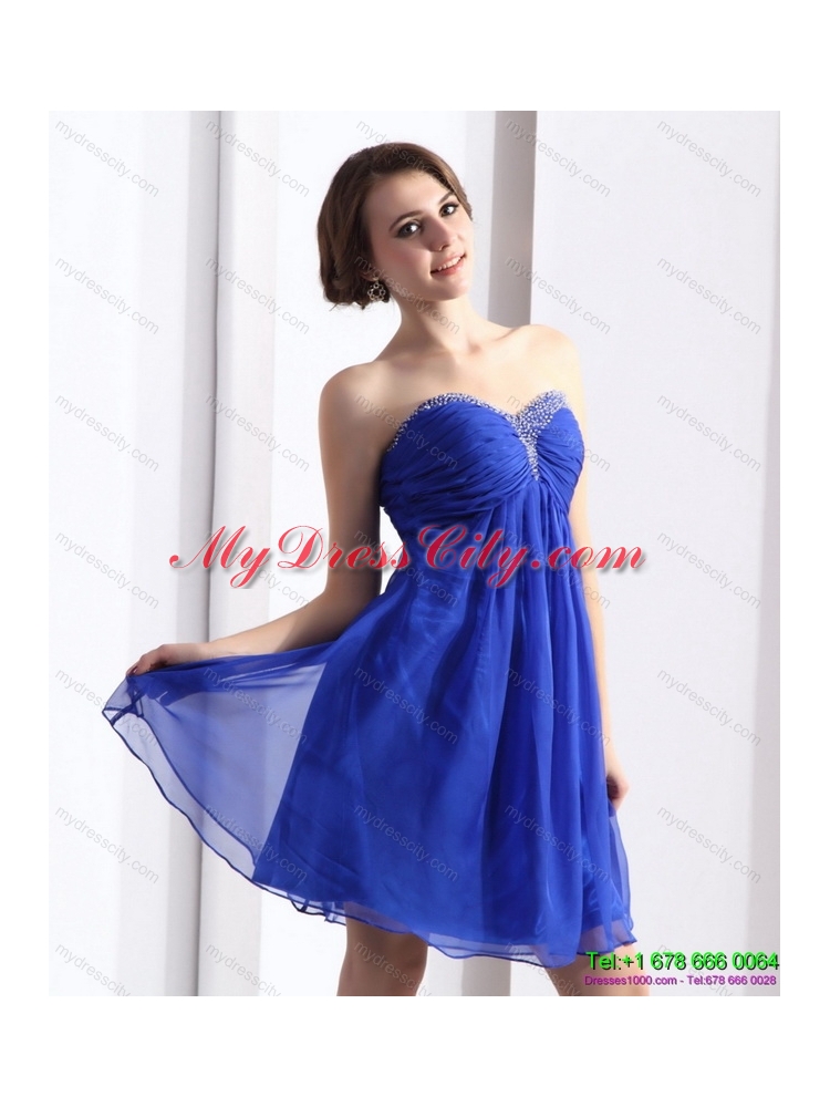 Sweetheart Ruffled Blue 2015 Prom Dresses with Beading