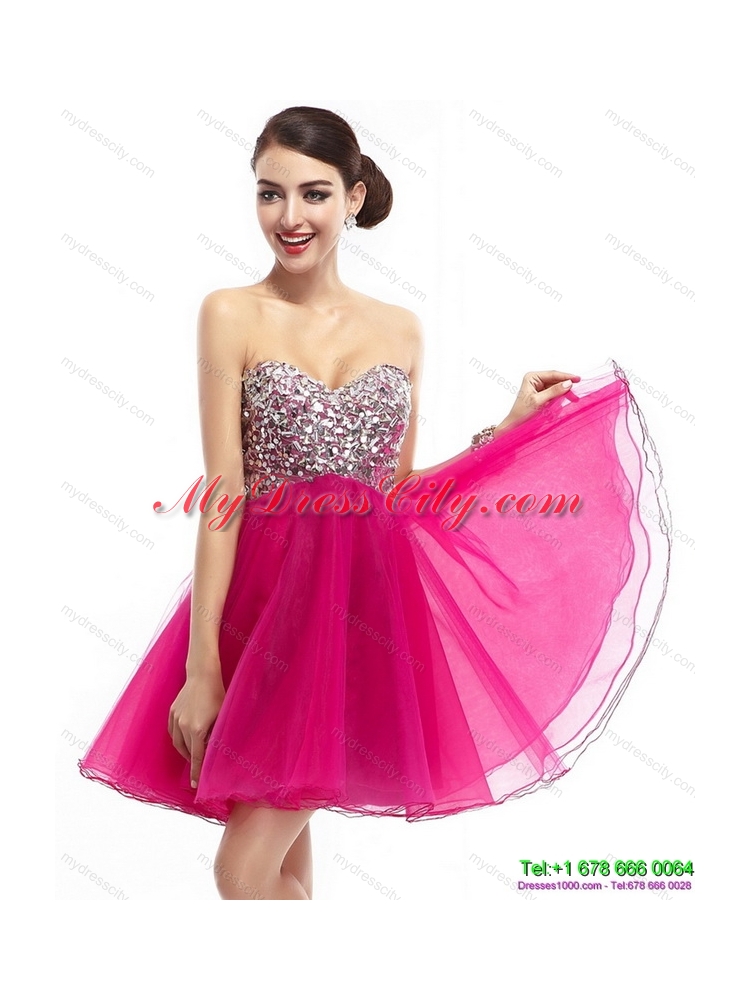 Beautiful Hot Pink Sweetheart Prom Dresses with Rhinestone