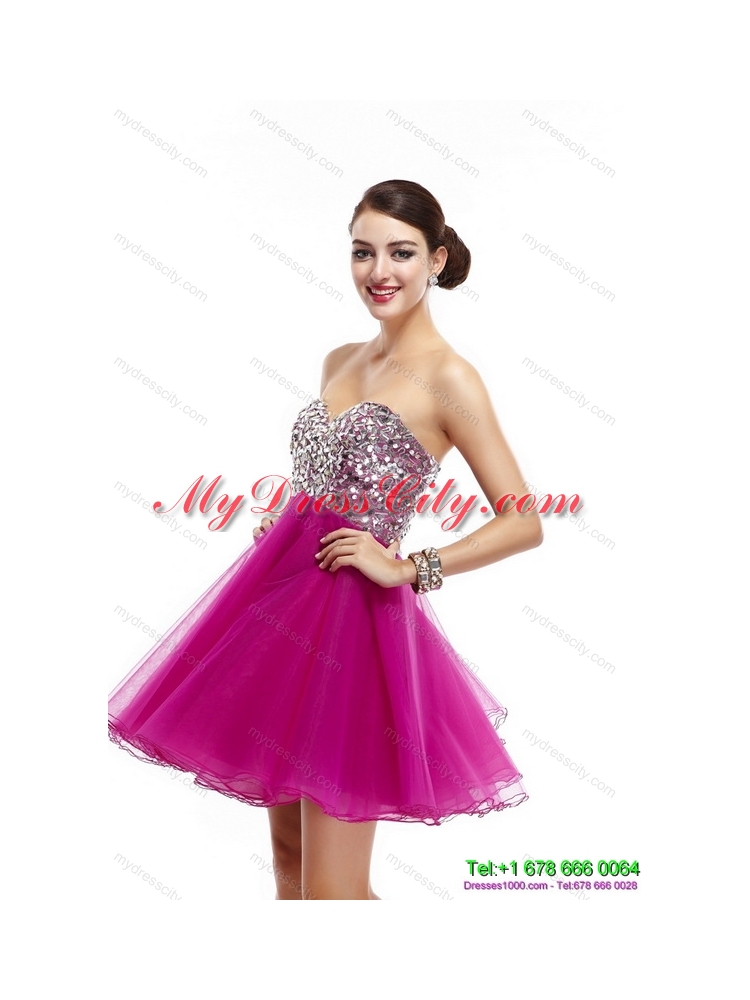 Beautiful Hot Pink Sweetheart Prom Dresses with Rhinestone