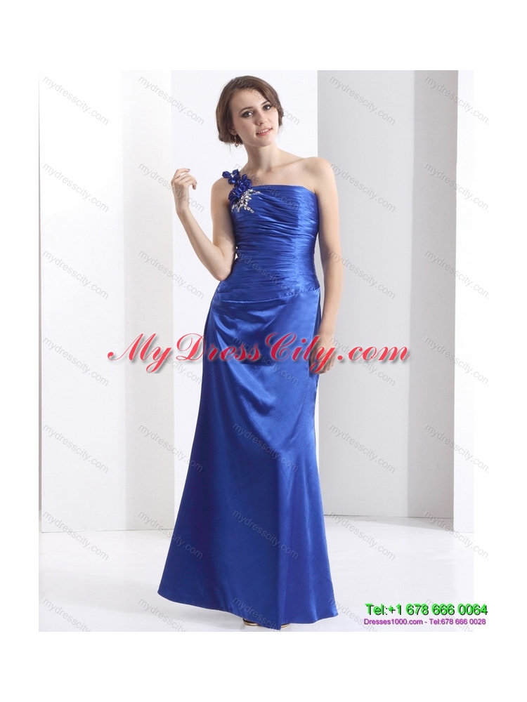 Designer One Shoulder 2015 Prom Dress with Ruching and Beading