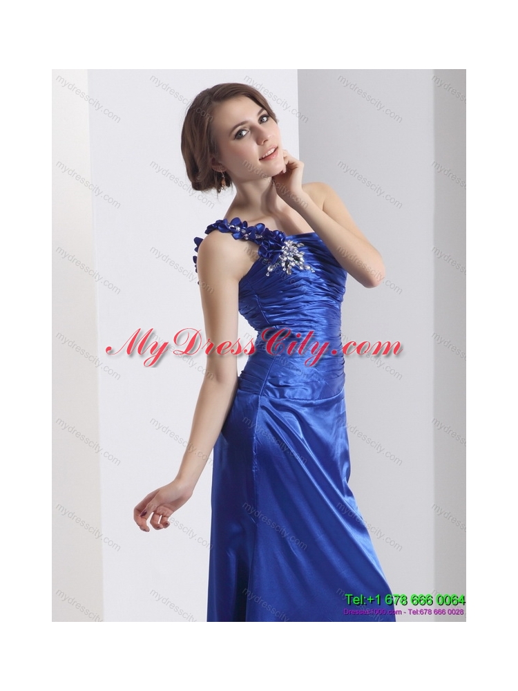 Designer One Shoulder 2015 Prom Dress with Ruching and Beading