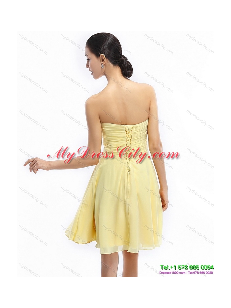 Designer Strapless Mini Length Prom Dresses with Ruching and Rhinestones