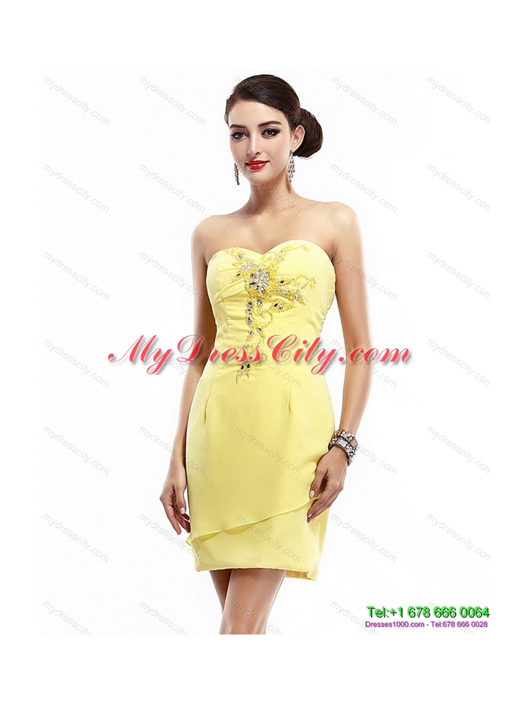 New Style Sweetheart Beading Yellow Prom Dress for 2015