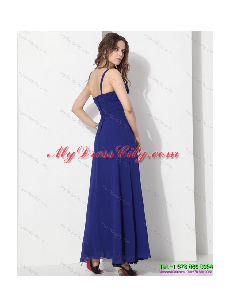2015 Designer Ankle Length Blue Prom Dress with Beading