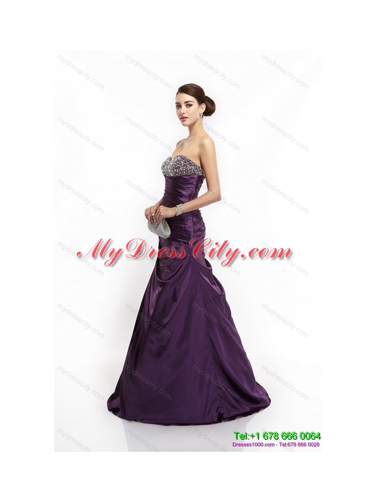 2015 Designer Brush Train Prom Dress with Ruching and Beading