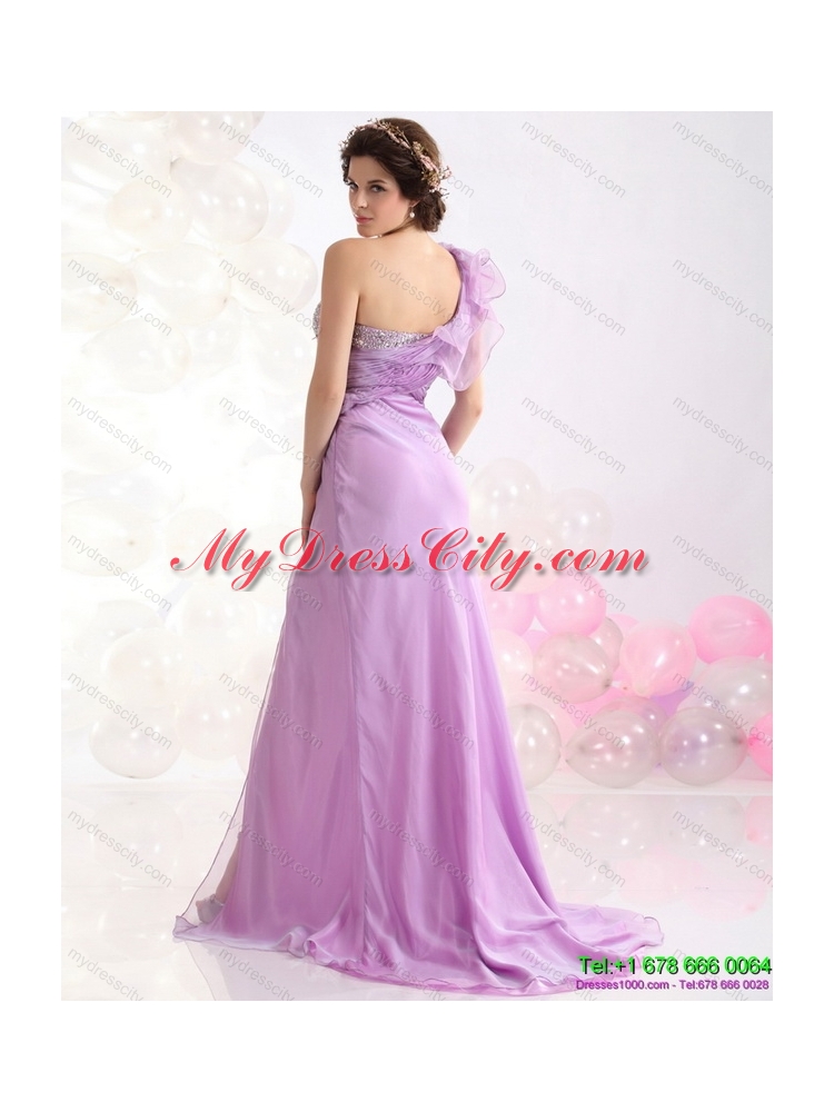 2015 Designer Empire One Shoulder Prom Dress with Beading and High Slit