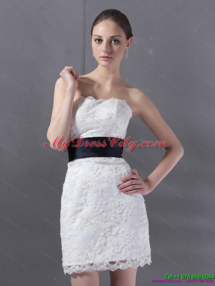 2015 Designer Strapless White Prom Dress with Lace and Belt