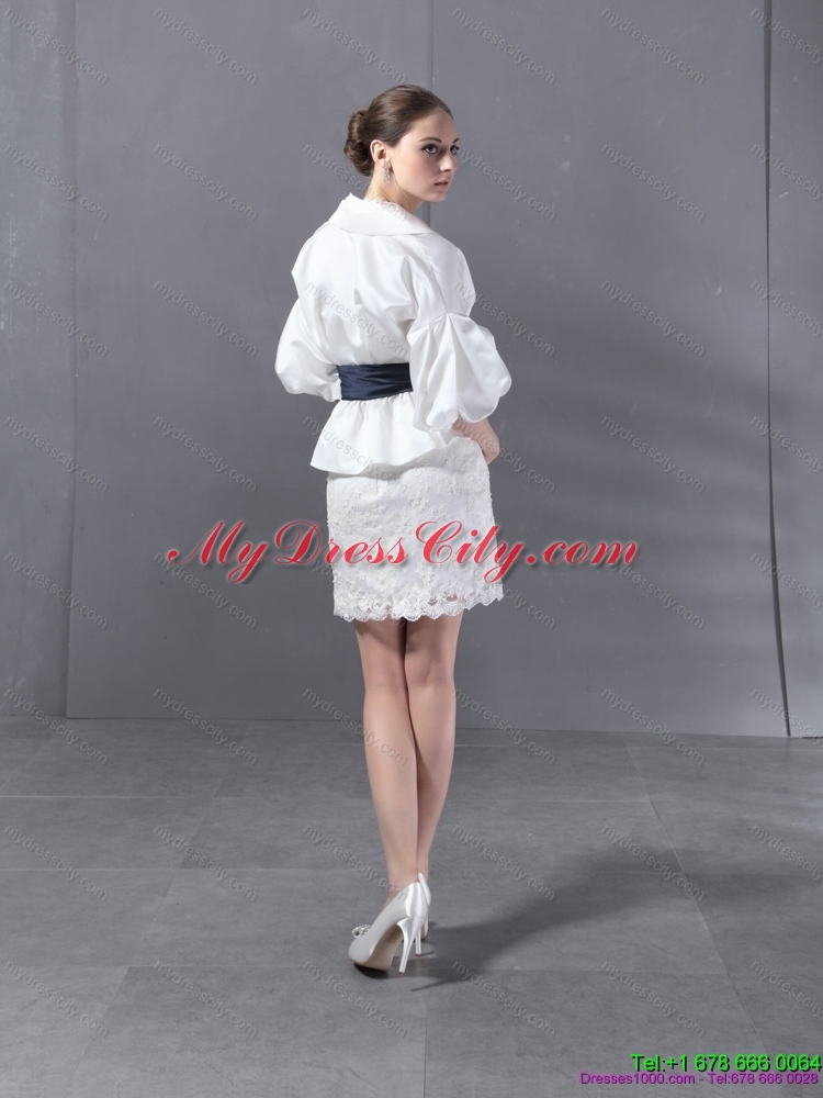 2015 Designer Strapless White Prom Dress with Lace and Belt