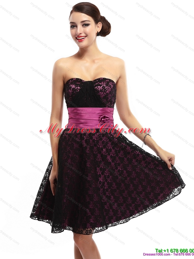 Designer Sweetheart Mini Length Prom Dress with Lace and Hand Made Flowers