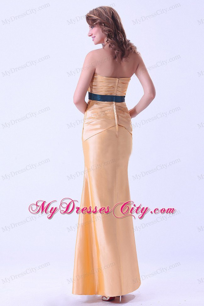 Gold Mermaid Homecoming Dress With Belt and Ruching