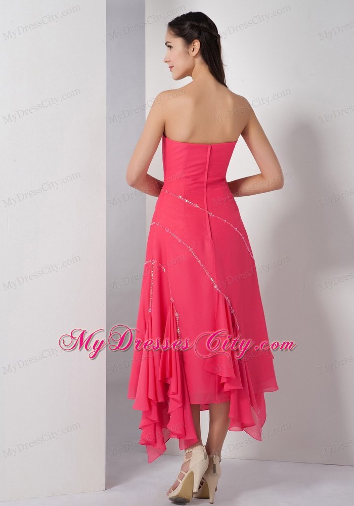 Tea-length Beaded Homecoming Dress in Coral Red with Cloak