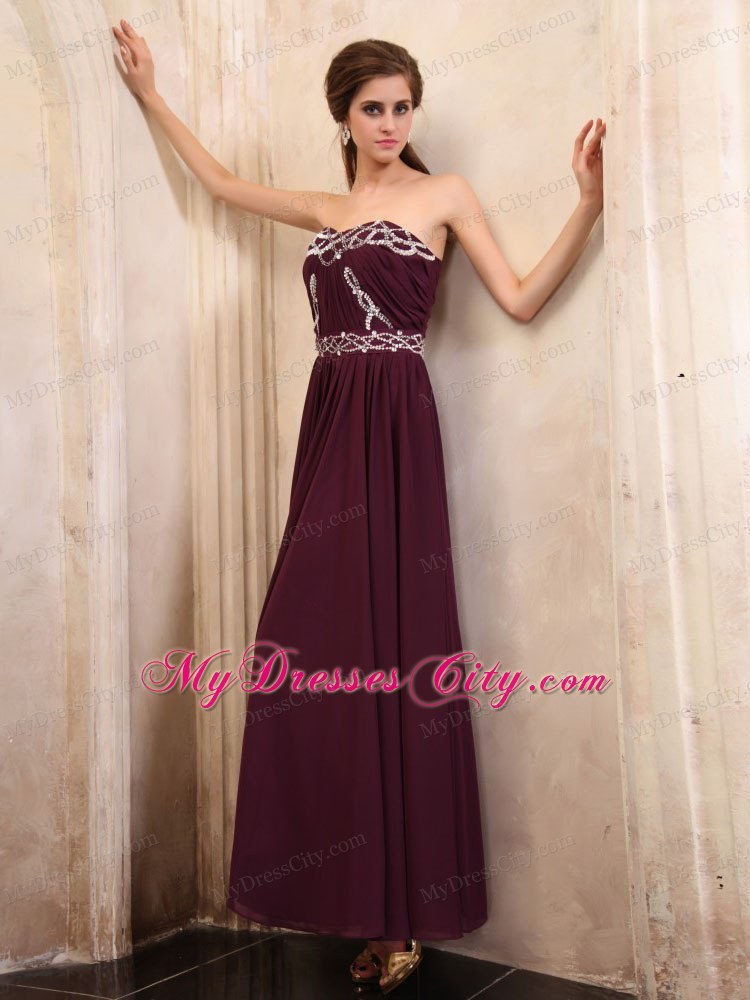 Dark Purple Homecoming Dress With Beading Ankle-length Style