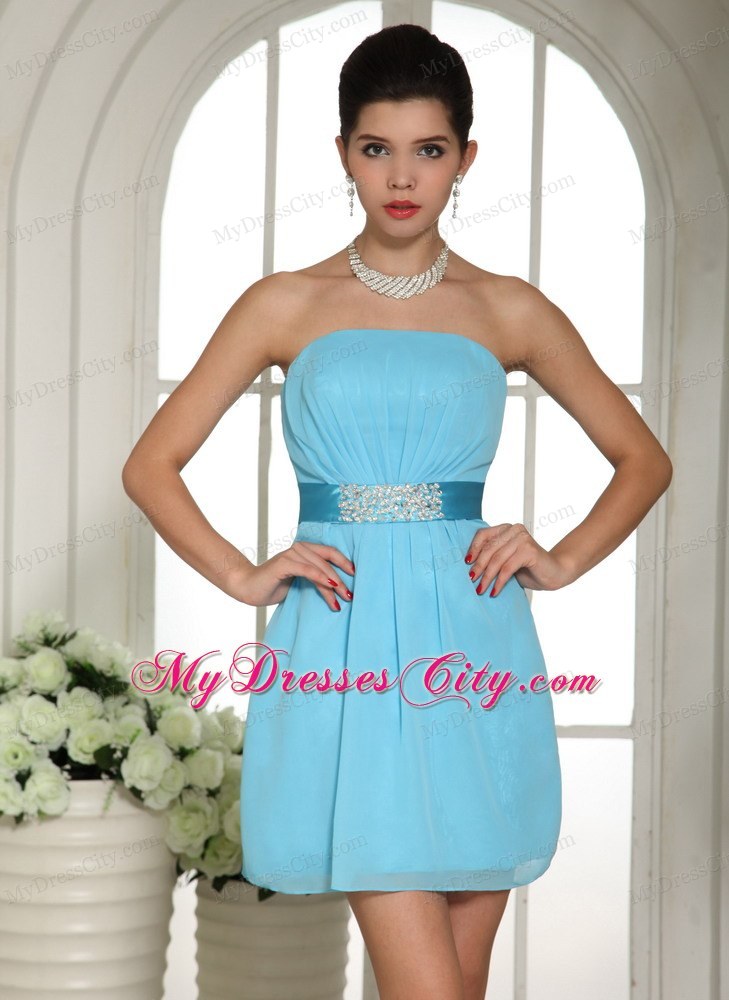 Baby Blue Ruched and Belt Decorate 2013 Homecoming Dress