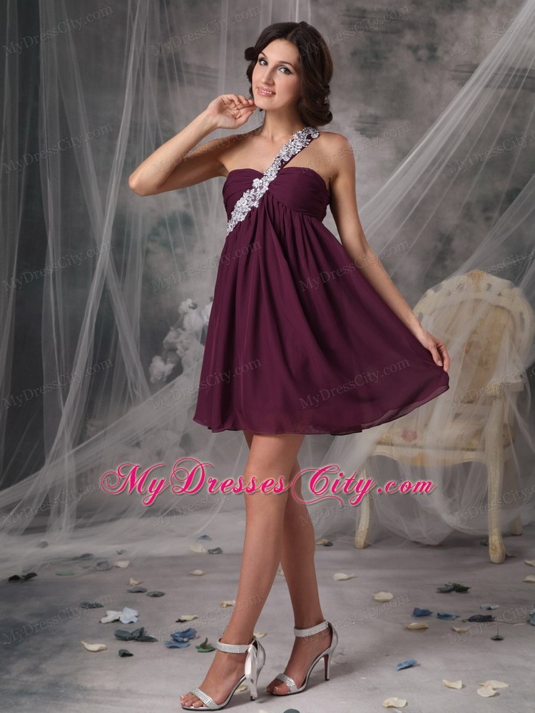 Dark Purple Short Homecoming Dress with One Shoulder and Appliques