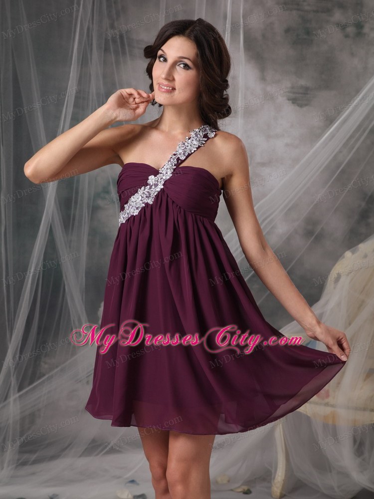 Dark Purple Short Homecoming Dress with One Shoulder and Appliques