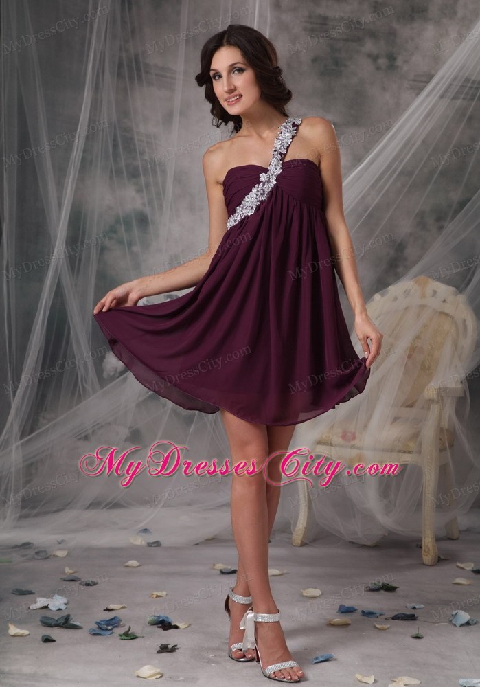 Dark Purple Short Homecoming Dress with One Shoulder and Appliques