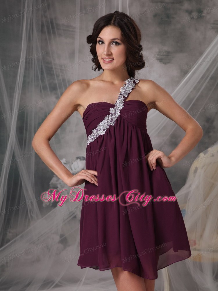 Dark Purple Short Homecoming Dress with One Shoulder and Appliques
