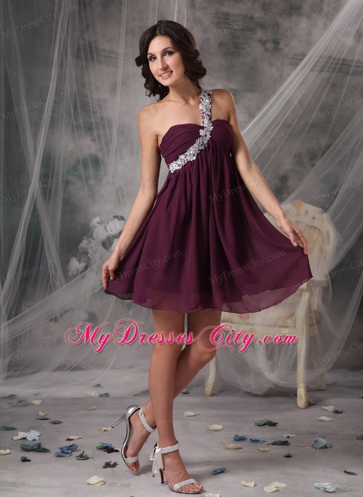 Dark Purple Short Homecoming Dress with One Shoulder and Appliques