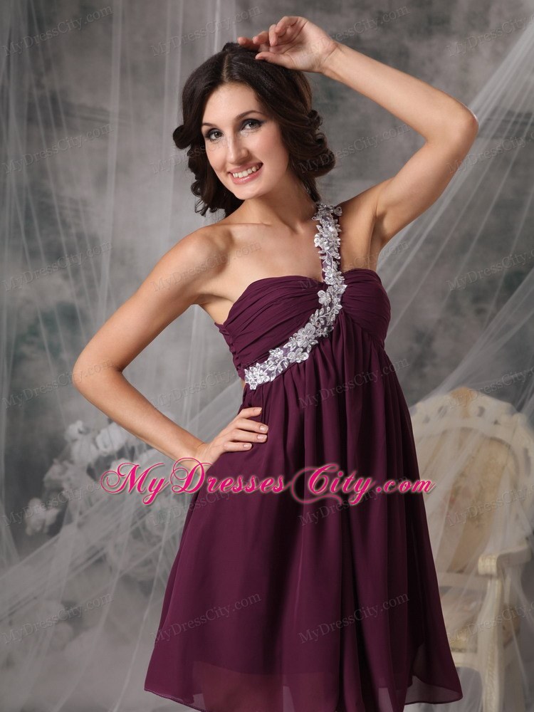 Dark Purple Short Homecoming Dress with One Shoulder and Appliques