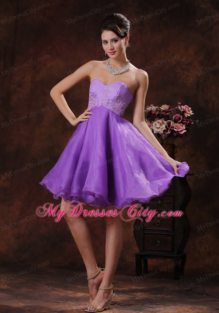 Sweetheart Lavender Short Homecoming Dress With Appliques Decorate