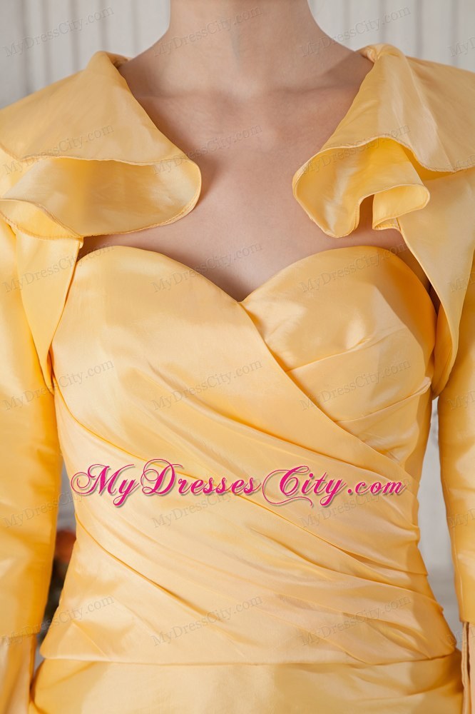Yellow Ruched Homecoming Dress Long Sleeves Jacket Matching