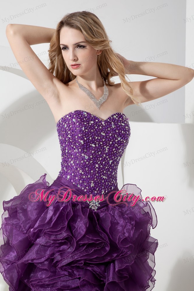 High-low Sheath Style Purple Homecoming Dress Beading Design