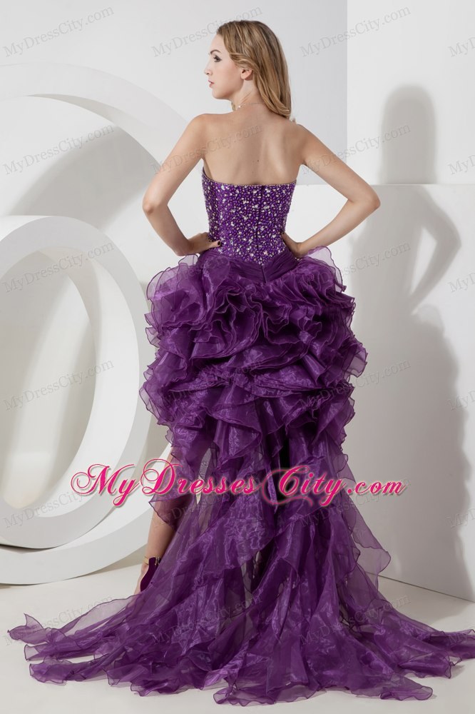 High-low Sheath Style Purple Homecoming Dress Beading Design