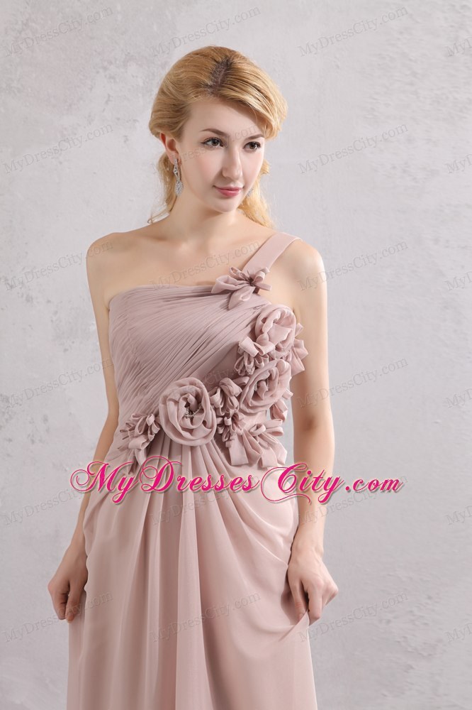Light Pink Flowers Decorate Homecoming Dress with One Shoulder