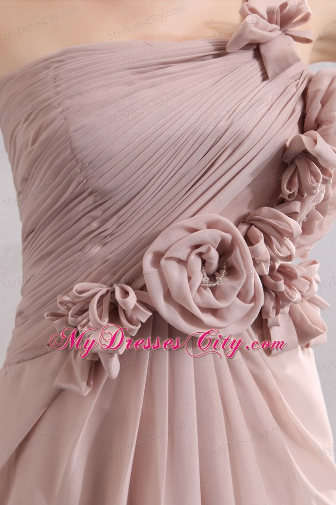 Light Pink Flowers Decorate Homecoming Dress with One Shoulder