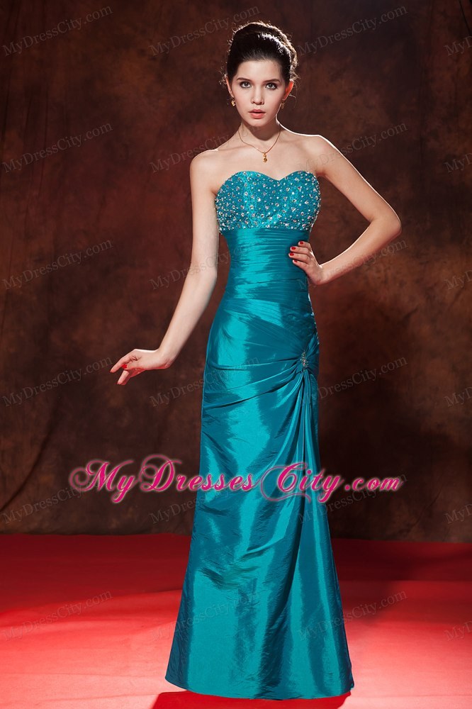 Discount Teal Sheath Homecoming Dress With Beading And Pleats